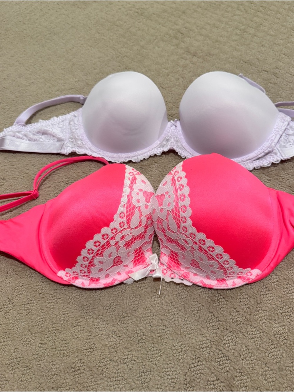 Victoria's Secret Hot Pink & White Lace Push-Up Bra Duo